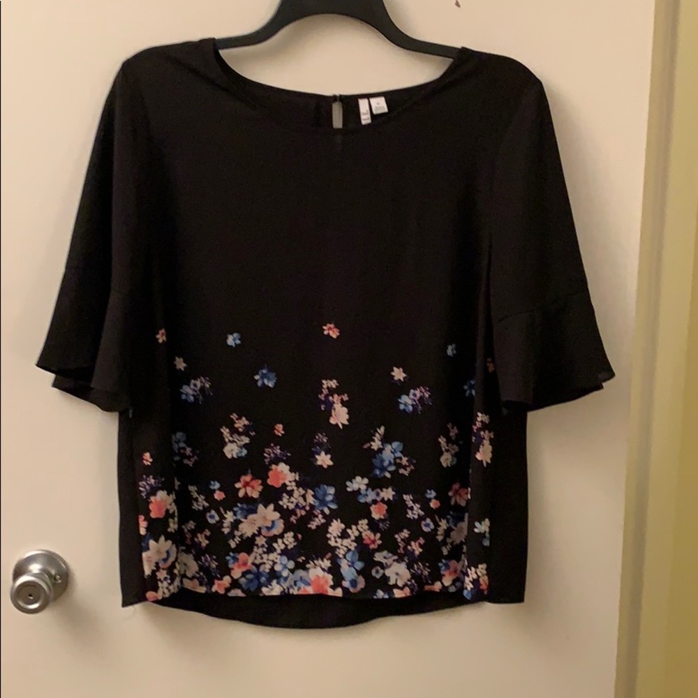 Elle Dress Top Black with Floral Print Size XL NWT
